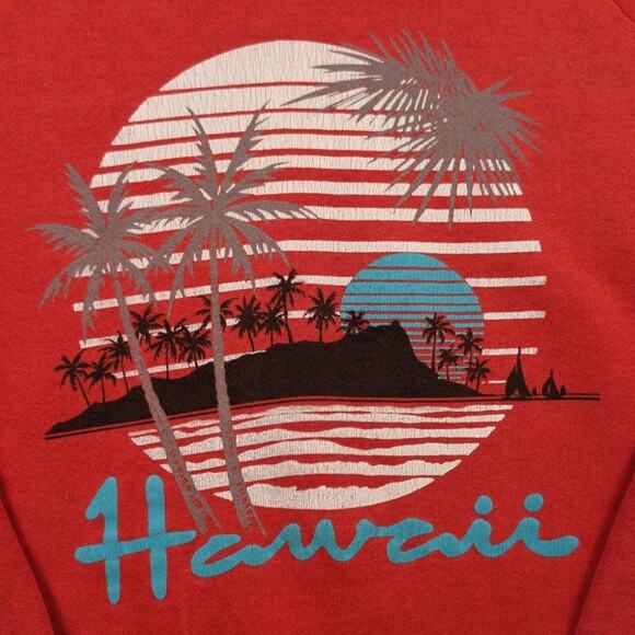 Vintage Hawaii Beach Tourism Tropical Paradise Surf Red 80s Crewneck Fits L - Picture 2 of 8